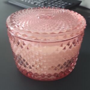 Textured Pink Glass Trinket Jar with Lid Pink Tuberose Scent